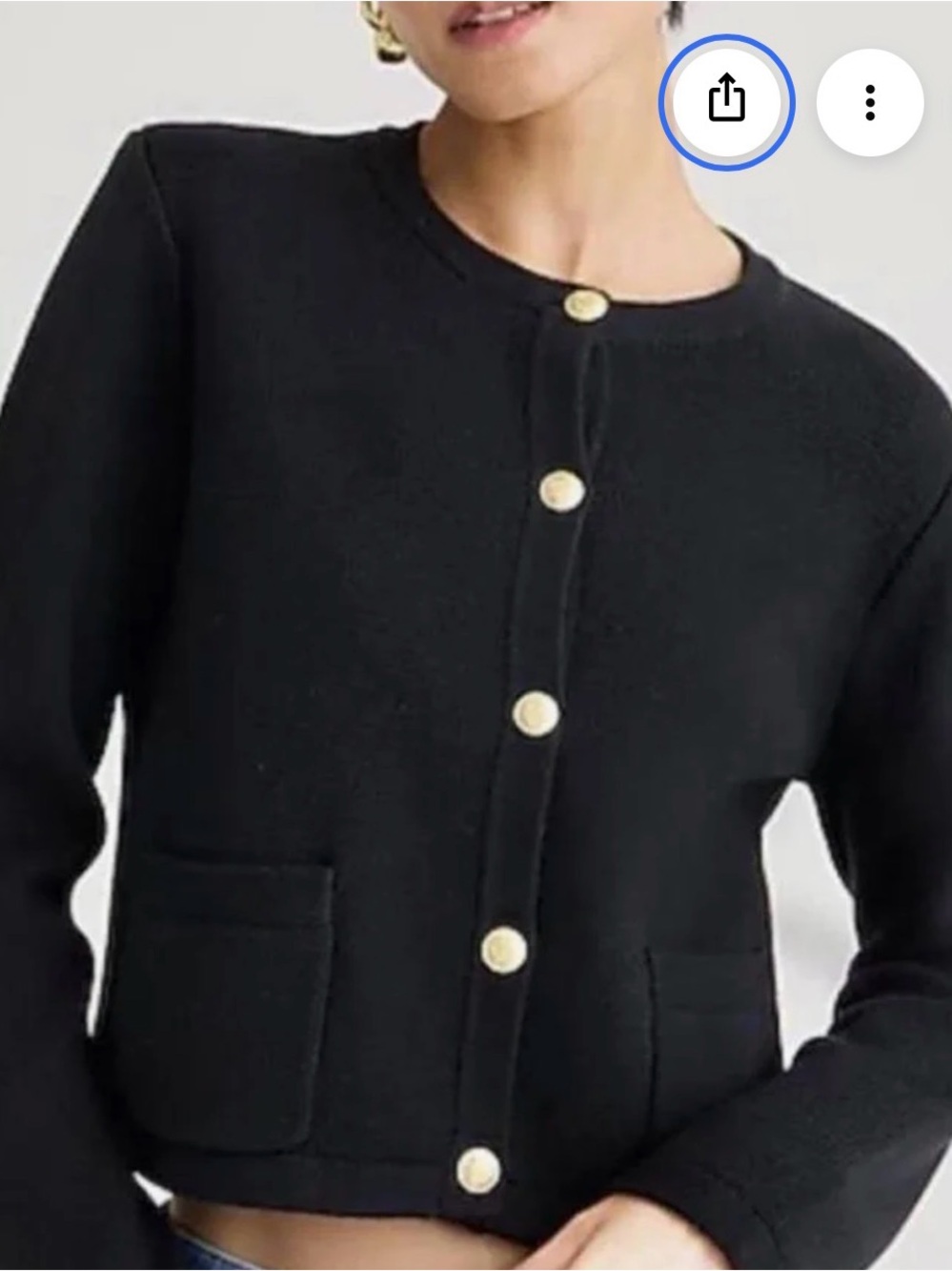 J. Crew Black Crewneck Cardigan with Gold Buttons